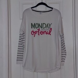 White Long Sleeve Shirt with Striped Sleeves